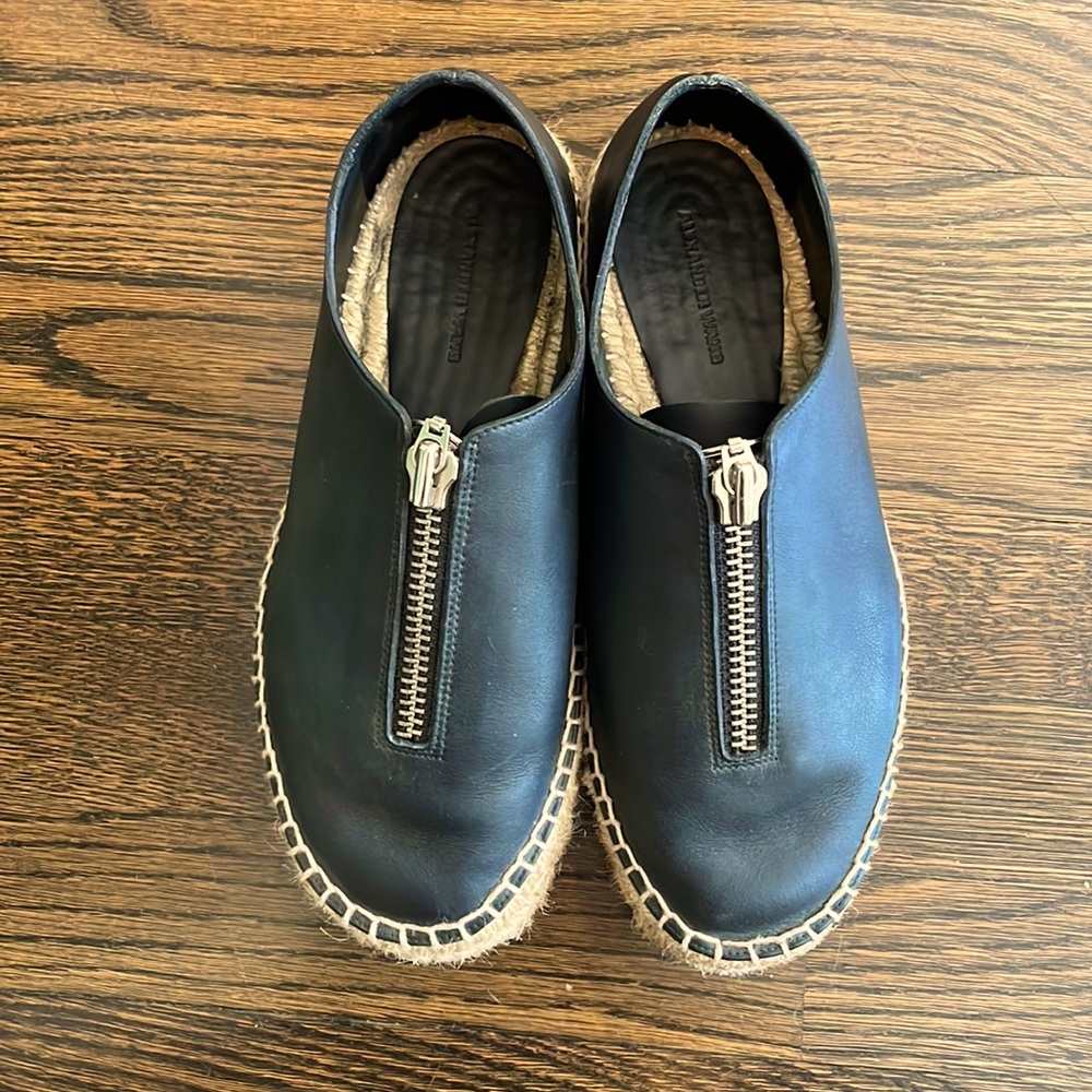 Alexander Wang Black Leather Devon Zip-Front Espadrilles